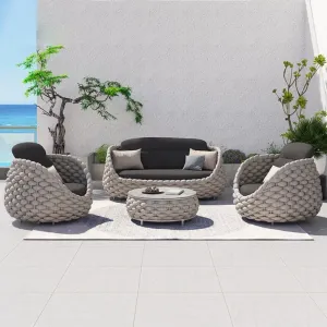 Modern Design Durable Eco-Friendly Rope Garden Sofa Set with Waterproof Cushions for Outdoor Living Room Farmhouse Use