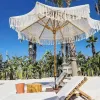 Modern Design Handmade Macrame Cotton Waterproof Aluminum Pole Crank Lift Auto Tilt Umbrella Granite Base Factory Wholesale