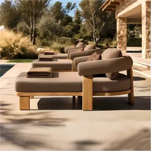 Modern Design Solid Teak Wood Outdoor Sun Lounger with High Density Foam Cushion for Luxury Villa and Boutique Hotel Deck