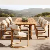 Modern Durable UV-Resistant Waterproof Outdoor Teak Dining Sets with Quick-Dry Cushions for Villa Hotel Balcony More