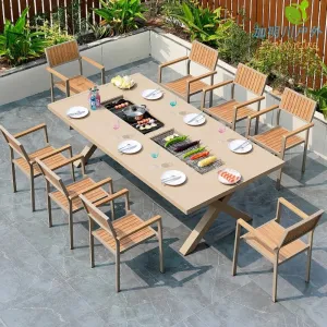 Modern Durable Waterproof Extra Large 8-Seater Commercial Aluminum Farmhouse Warehouse Dining Set Outdoor Picnic Table