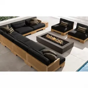 Modern Durable Waterproof Teak Outdoor Sofa Set with Quick-Dry Cushions for Hotel Living Room Courtyard Use