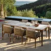 Modern Durable Waterproof UV-Resistant Outdoor Teak Wood Rattan Dining Table Patio Garden Set for Hotel Villa Courtyard