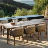Modern Durable Waterproof UV-Resistant Outdoor Teak Wood Rattan Dining Table Patio Garden Set for Hotel Villa Courtyard