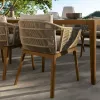 Modern Durable Waterproof UV-Resistant Outdoor Teak Wood Rattan Dining Table Patio Garden Set for Hotel Villa Courtyard