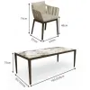Modern Durable Waterproof UV-Resistant Outdoor Teak Wood Rattan Dining Table Patio Garden Set for Hotel Villa Courtyard