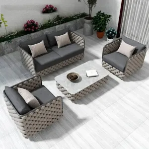 Modern Eco-Friendly Durable Waterproof Rope Outdoor Sofa Set with Coffee Table for Hotel Garden Living Room Use