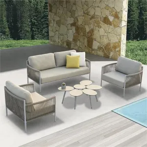 Modern Eco-Friendly Rope Farmhouse Villa Living Room Durable Waterproof Outdoor Garden Furniture Sofa Set