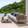 Modern Farmhouse Outdoor Garden Sofa Set Teak Wicker Waterproof Hotel Dining Patio Furniture Corner Combination