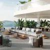 Modern Farmhouse Outdoor Garden Sofa Set Teak Wicker Waterproof Hotel Dining Patio Furniture Corner Combination
