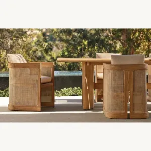 Modern Farmhouse Outdoor Teak Sofa with Lightweight Durable Design Waterproof Sun Protection for Villa Hotel Courtyard Use