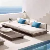 Modern Teak Wood U Shaped Outdoor Sectional Sofa Set Waterproof Cushions for Garden Hotel Villa Dining Areas