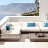 Modern Teak Wood U Shaped Outdoor Sectional Sofa Set Waterproof Cushions for Garden Hotel Villa Dining Areas