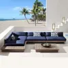 Modern Teak Wood U Shaped Outdoor Sectional Sofa Set Waterproof Cushions for Garden Hotel Villa Dining Areas