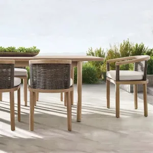 Modern Hotel Outdoor Teak Wood Dining Table and Chair Set with Waterproof Cushions for Patio and Garden
