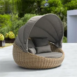 Modern Hotel Villa Outdoor Wicker Chaise Garden Sofa Set Daybed with Waterproof Canopy for Apartment and Courtyard