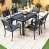 Modern Minimalist Outdoor Dining Set-Durable Waterproof Aluminum Frame Wood Grain Tabletop for Hotel Villa Balcony Patio