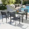 Modern Minimalist Outdoor Dining Set-Durable Waterproof Aluminum Frame Wood Grain Tabletop for Hotel Villa Balcony Patio