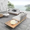 Modern Nordic Outdoor Furniture Courtyard Sunscreen Waterproof Teak Wood Eco-Friendly Garden Sofa Set Quick-Dry Cushions for