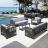 Modern Outdoor Furniture Aluminum Frame Polyester Woven Teak Garden Sofa Set-Durable Waterproof for Dining Courtyard Hotel Park