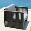 Modern Outdoor Furniture Aluminum Frame Polyester Woven Teak Garden Sofa Set-Durable Waterproof for Dining Courtyard Hotel Park