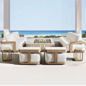 Modern Outdoor Leisure Teak Furniture Villa Courtyard Hotel Garden Farmhouse Dining Waterproof Sofa Set Living Room