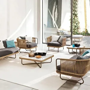 Modern Outdoor Woven Rope Aluminum Alloy Sofa Set Waterproof Durable Weather Resistant for Villa Garden Living Room Park