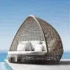 Modern PE Rattan Sun Lounger with Cotton Cushions Saltwater-Resistant UV Resistant for Courtyard Park Hotel Villa Outdoor Use