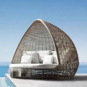 Modern PE Rattan Sun Lounger with Cotton Cushions Saltwater-Resistant UV Resistant for Courtyard Park Hotel Villa Outdoor Use