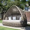 Modern PE Rattan Sun Lounger with Cotton Cushions Saltwater-Resistant UV Resistant for Courtyard Park Hotel Villa Outdoor Use