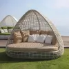 Modern PE Rattan Sun Lounger with Cotton Cushions Saltwater-Resistant UV Resistant for Courtyard Park Hotel Villa Outdoor Use