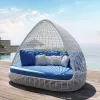 Modern PE Rattan Sun Lounger with Cotton Cushions Saltwater-Resistant UV Resistant for Courtyard Park Hotel Villa Outdoor Use