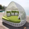 Modern PE Rattan Sun Lounger with Cotton Cushions Saltwater-Resistant UV Resistant for Courtyard Park Hotel Villa Outdoor Use