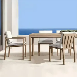 Modern Premium Teak Wood Outdoor Dining Set Quick-Dry Cushions Weather Resistant Patio Furniture for Luxury Villa Hotel Terraces