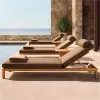 Modern Premium Teak Wood Outdoor Sunbed Weather Resistant Patio Furniture for Luxury Villa and Star Hotel Poolside Lounge
