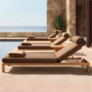 Modern Premium Teak Wood Outdoor Sunbed Weather Resistant Patio Furniture for Luxury Villa and Star Hotel Poolside Lounge