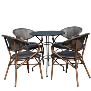 Modern Rust Resistant French Restaurant Aluminum Mesh Waterproof Outdoor Dining Table Chairs Stackable Garden Courtyard