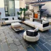 Modern Sectional Wicker Rattan Teak L-Shaped Sofa Set Aluminum Frame Outdoor Furniture for Hotel Park Farmhouse Patio Courtyard
