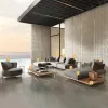 Modern Sectional Wicker Rattan Teak L-Shaped Sofa Set Aluminum Frame Outdoor Furniture for Hotel Park Farmhouse Patio Courtyard