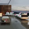 Modern Sectional Wicker Rattan Teak L-Shaped Sofa Set Aluminum Frame Outdoor Furniture for Hotel Park Farmhouse Patio Courtyard