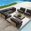 Modern Solid Teak Wood L-Shaped Outdoor Garden Sofa Set with Waterproof Cushions-Durable Eco-Friendly for Living Room Backyard
