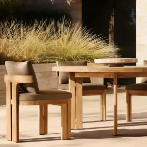 Modern Solid Teak Wood Patio Dining Furniture Set Round Table with 6 Chairs for Luxury Villa Terrace and Hotel Restaurant