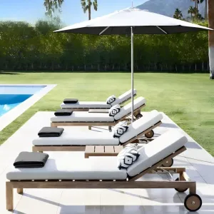 Modern Solid Teak Wood Poolside Sunbed Weatherproof Outdoor Reclining Chair for Luxury Villa Garden and Beach Resort