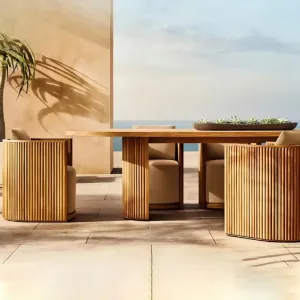 Modern Teak Durable Outdoor Dining Table and Chair Set with UV-Resistant and Waterproof Features for Villa and Patio Use