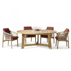 Modern Teak Outdoor Dining Round Table with Chair-Durable Waterproof Villa Apartment Courtyard Warehouse Garden Furniture