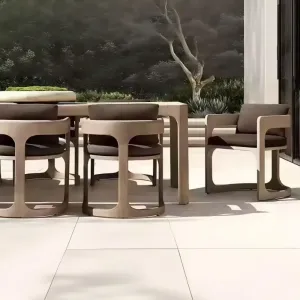Modern Teak Outdoor Dining Set for Villa Patio-Weather Resistant Waterproof UV-Resistant Durable Dining Chairs Quick-Dry
