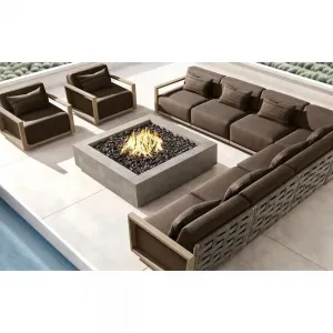 Modern Teak Rattan Wicker Dining Patio Set Eco-Friendly Durable All Weather Outdoor Furniture Garden Sofa Cushion Villa Hotel