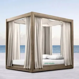 Modern Teak Wood Foldable Portable Pool Sunbed with Waterproof Cushions for Couples' Honeymoon Resorts Hotels Villa Outdoor