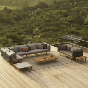 Modern Teak Wood and PE Wicker Rattan Outdoor Sofa Set with Waterproof Cushions for Garden and Patio