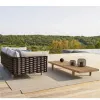 Modern Teak Wood and PE Wicker Rattan Outdoor Sofa Set with Waterproof Cushions for Garden and Patio